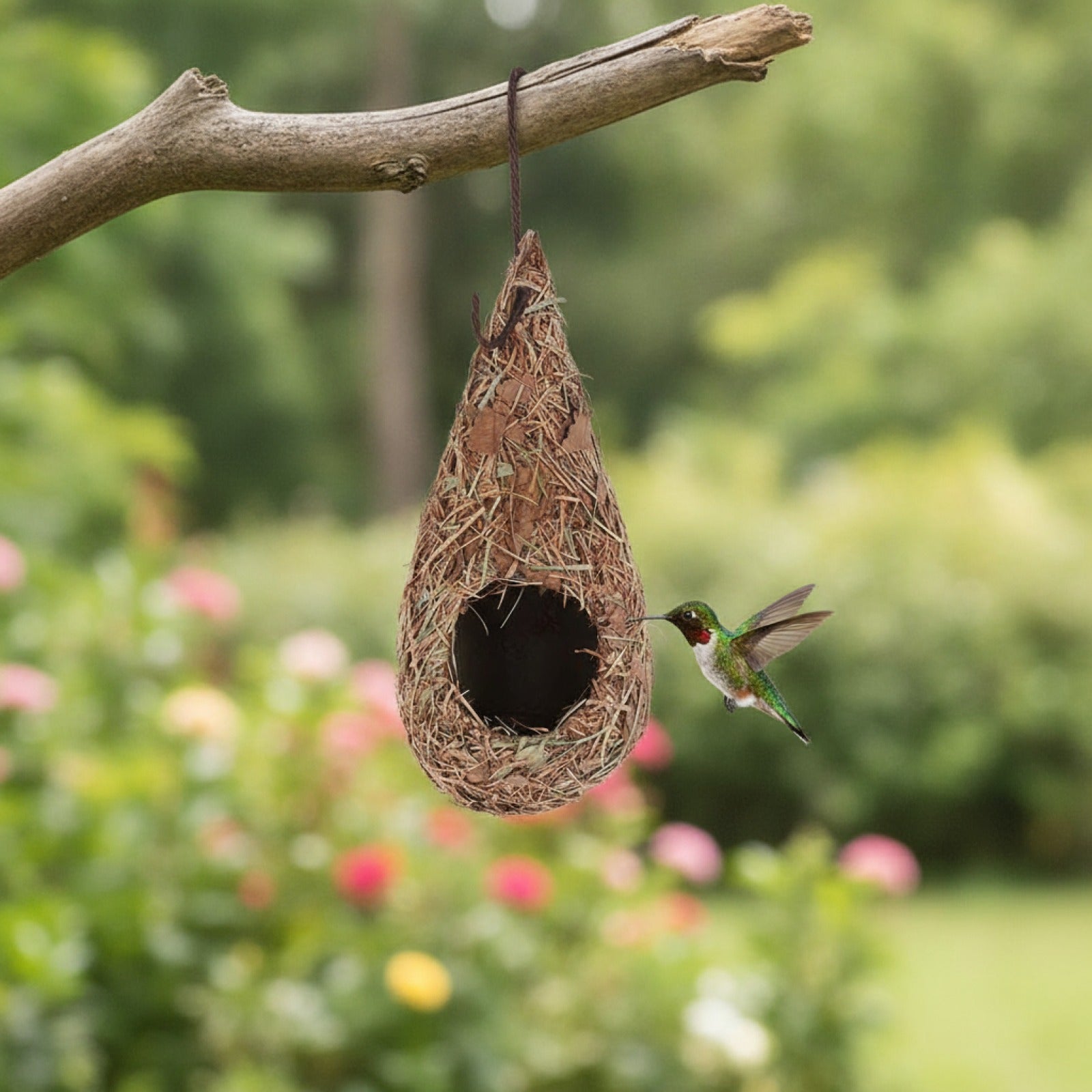 Nid artisanal en fibre naturelle pour oiseaux