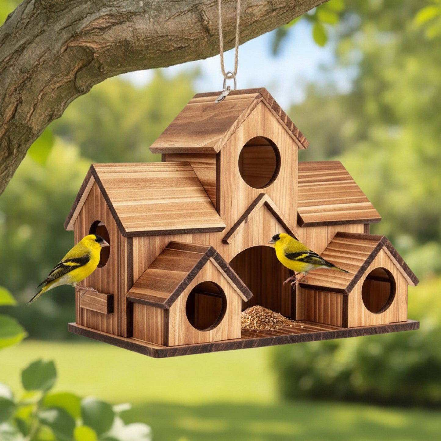 Nichoir Suspendu en Bois 5 Trous