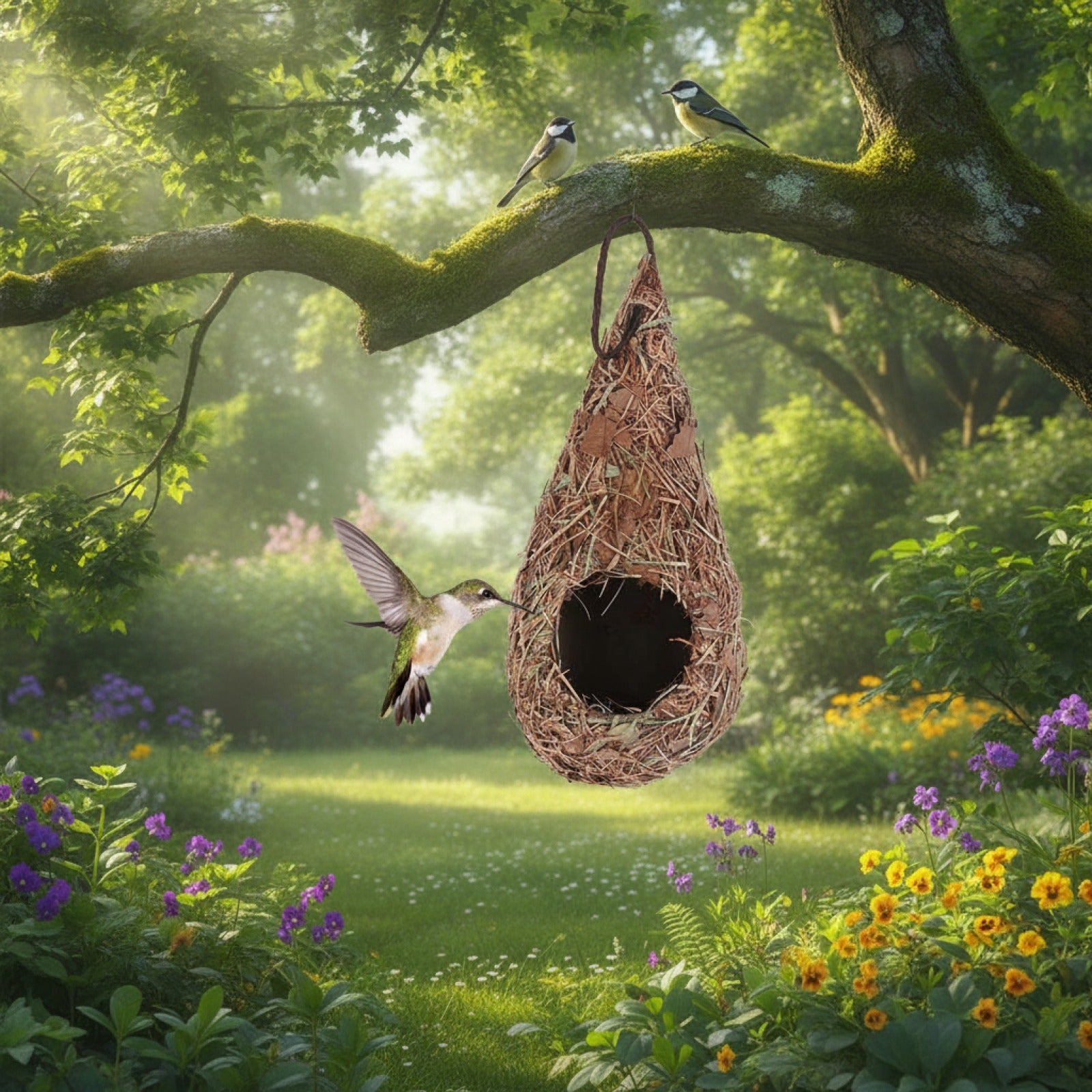 Nid artisanal en fibre naturelle pour oiseaux