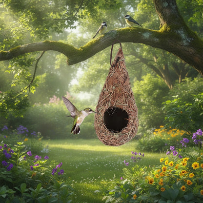 Nid artisanal en fibre naturelle pour oiseaux